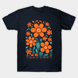 Orange Flowers Hippie Flower Power Retro T-Shirt